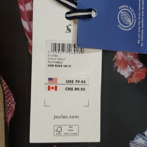 Joules Molly Welly Rubber Rain Boots in Feather Black Size 10 - Picture 10 of 16